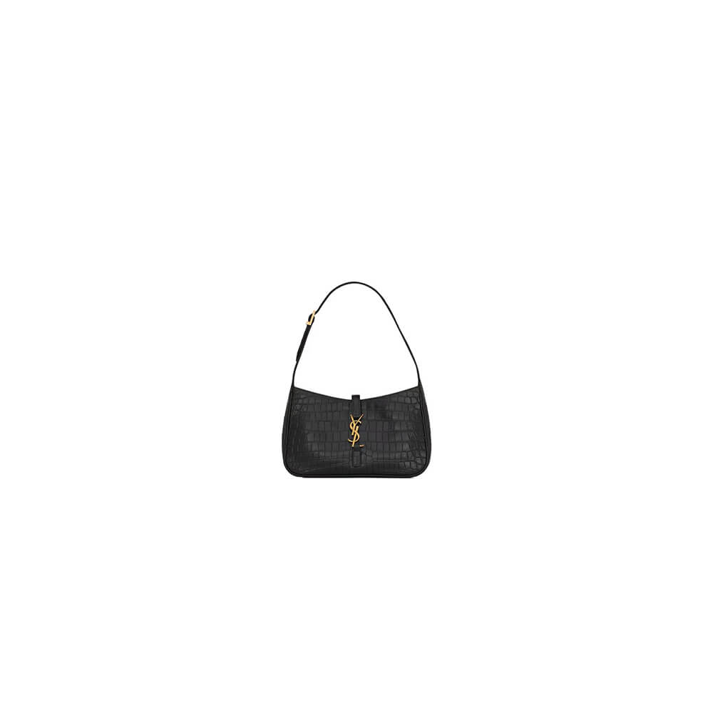 Black YSL LE 5 A 7 Crocodile embossed glossed leather