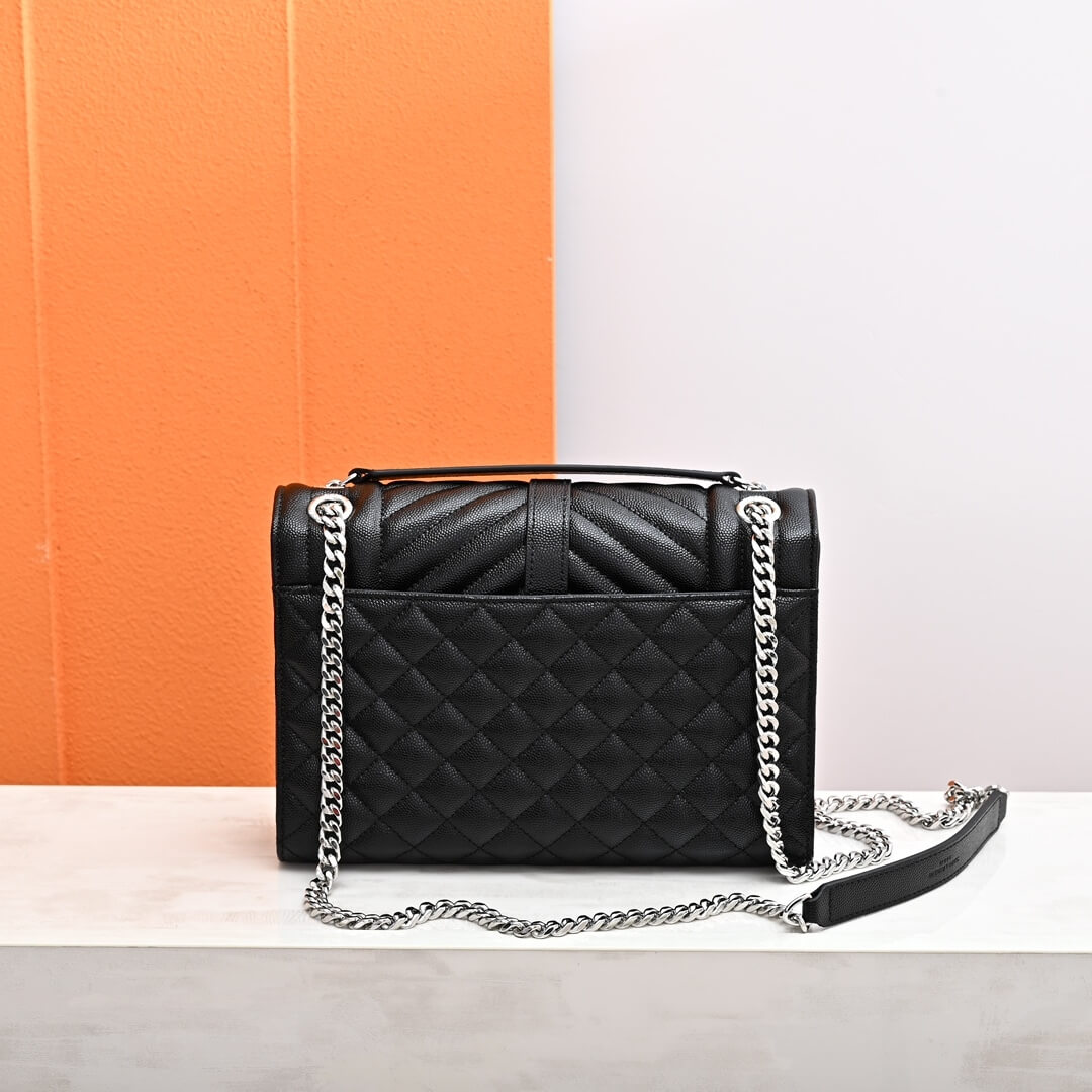 Black YSL ENVELOPE MEDIUM IN QUILTED GRAIN DE POUDRE EMBOSSED LEATHER - Image 4