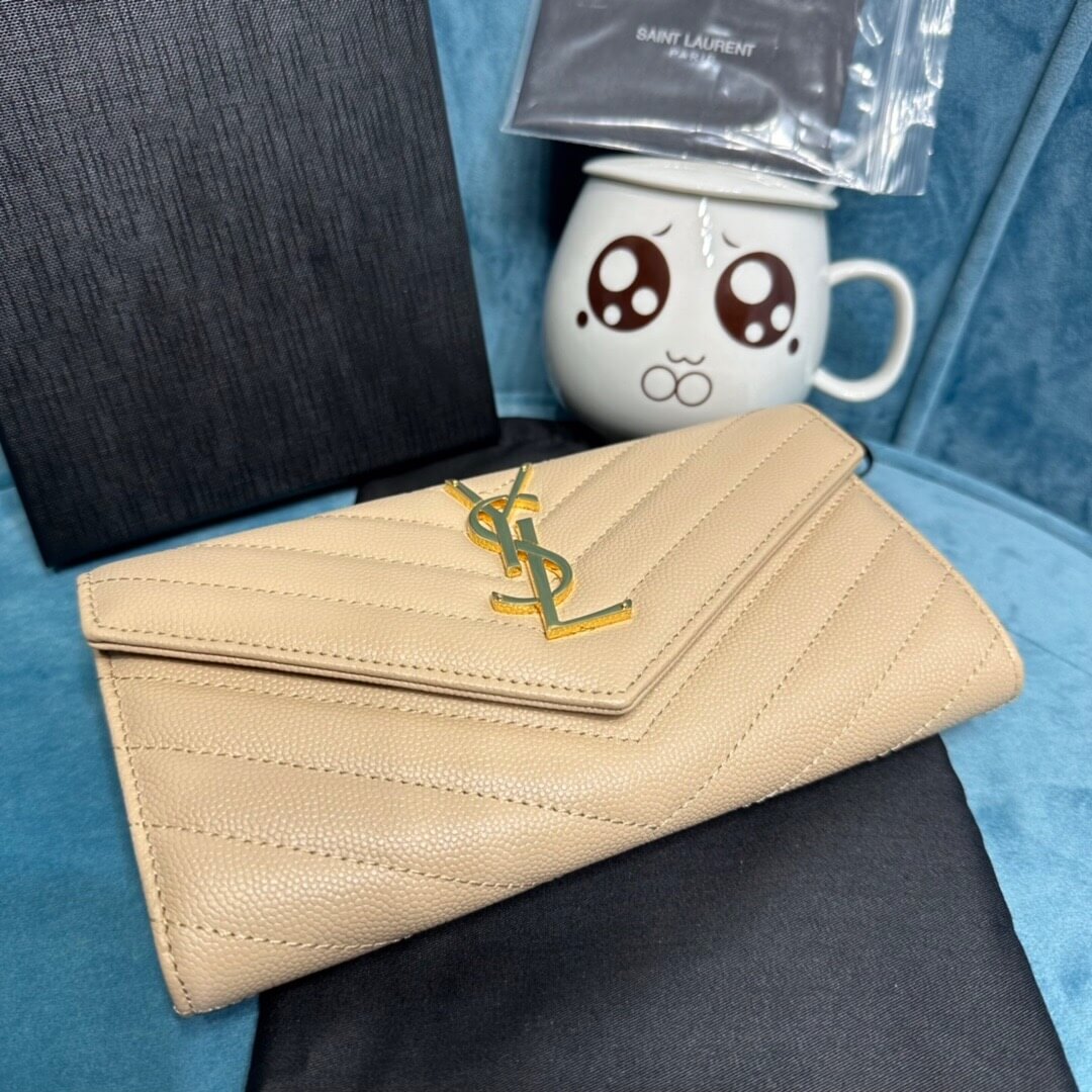 Beige YSL CASSANDRE MATELASSE LARGE FLAP WALLET IN GRAIN DE POUDRE LEATHER - Image 5