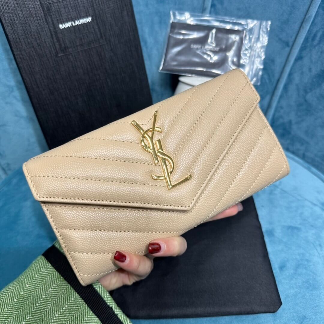 Beige YSL CASSANDRE MATELASSE LARGE FLAP WALLET IN GRAIN DE POUDRE LEATHER - Image 6