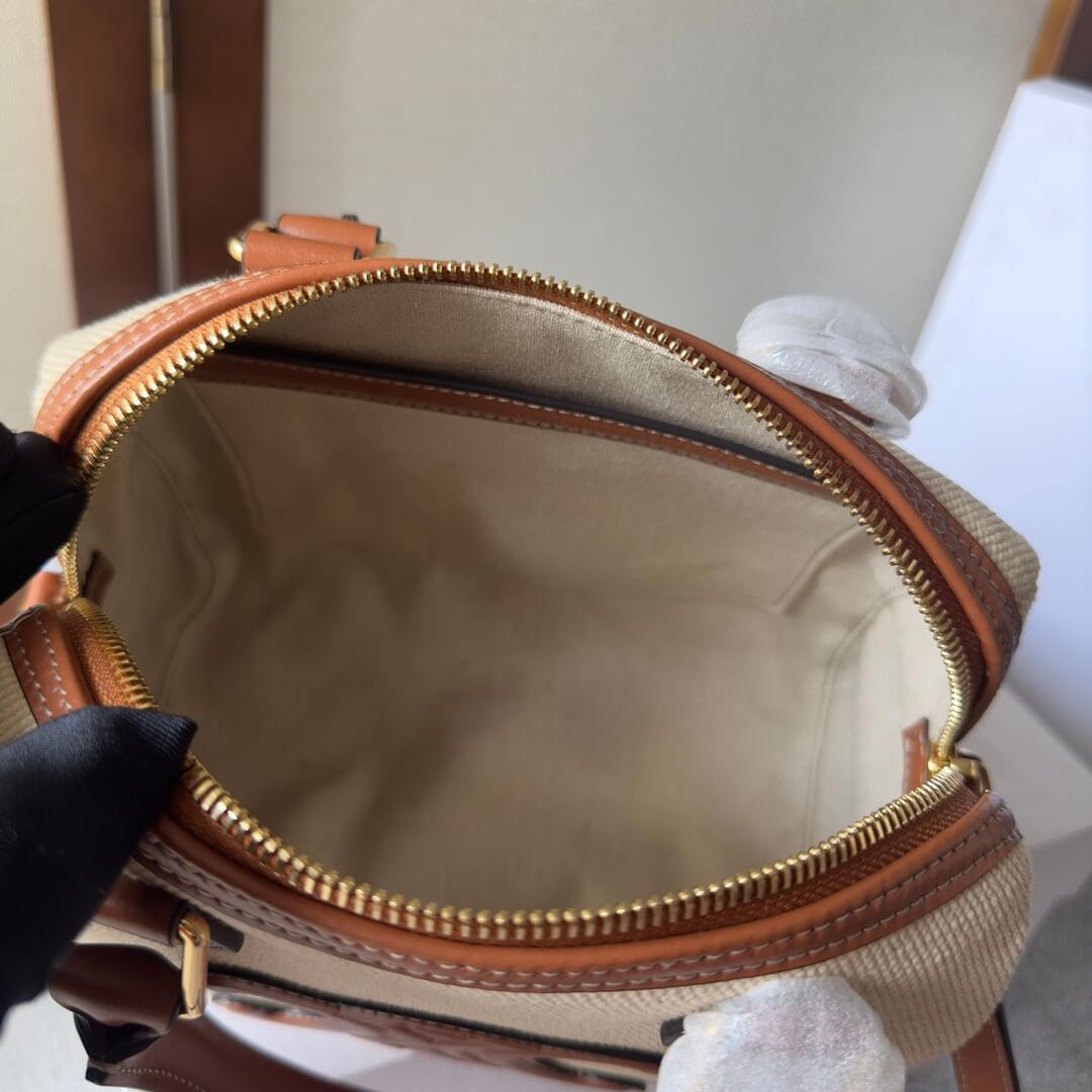 CELINE Small Boston cuir Triomphe in textile and calfskin - Image 8