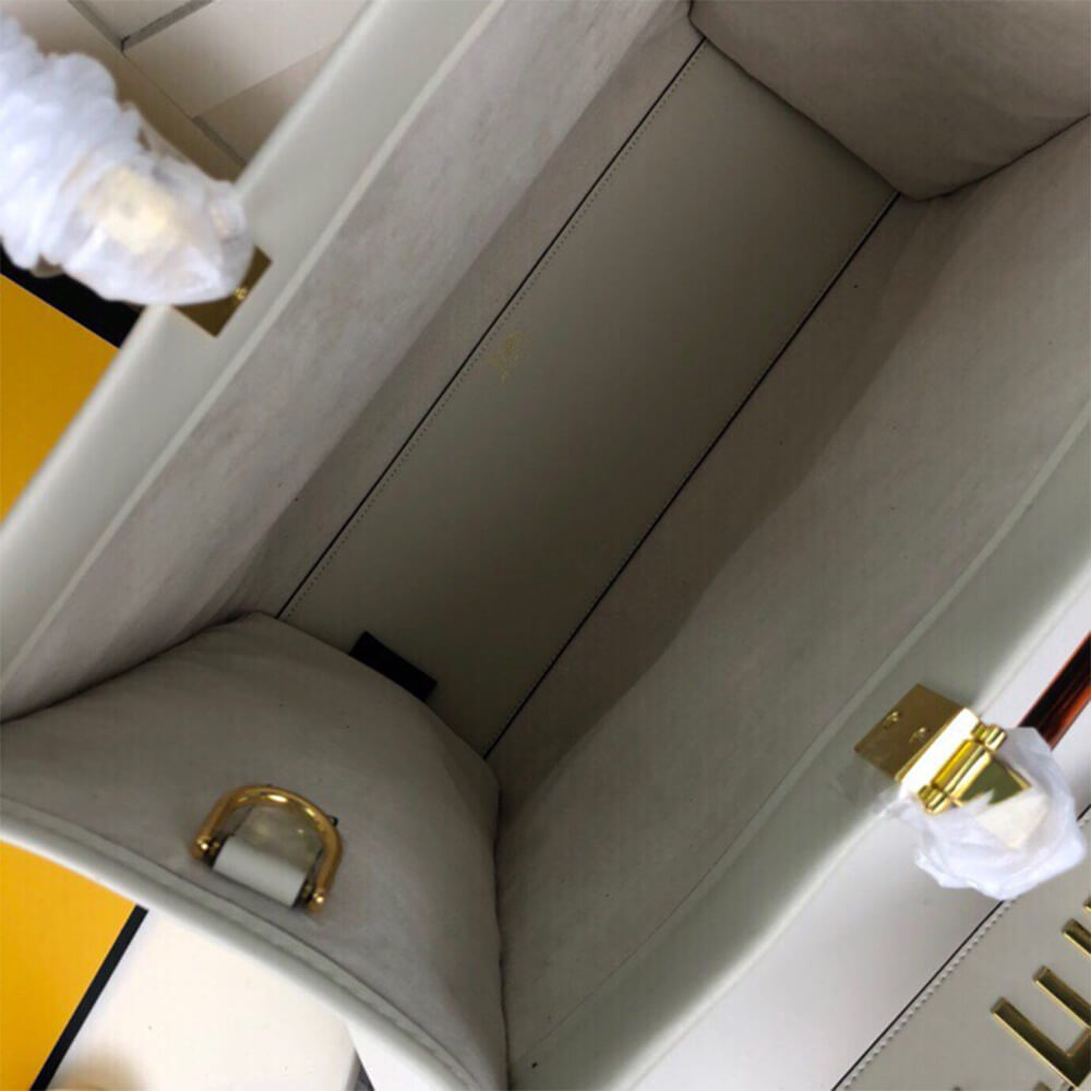 White FENDI SUNSHINE Medium Tote Bag - Image 8